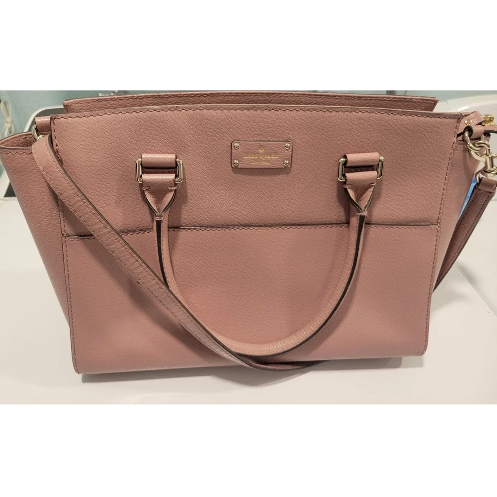 Kate Spade New York Pink Pebbled Leather Satchel Crossbody Handbag Gold Hardware